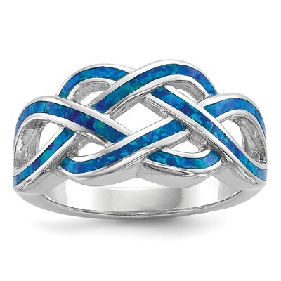 Blue Inlay Created Opal Knot Ring Sterling Silver Rhodium-plated QR6569, MPN: QR6569, 191101312533