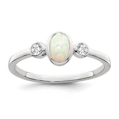 CZ Diamond and White Created Opal Ring Sterling Silver Polished QR7327, MPN: QR7327,