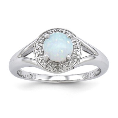 October Created Opal Ring Sterling Silver Diamond QBR11OCT, MPN: QBR11OCT, 886774188706