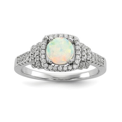 CZ Diamond and Synthetic White Opal Ring Sterling Silver Rhodium-plated QR6758, MPN: QR6758, 191101…