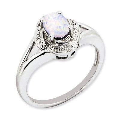 October Created Opal Ring Sterling Silver Diamond QBR12OCT, MPN: QBR12OCT, 886774189284