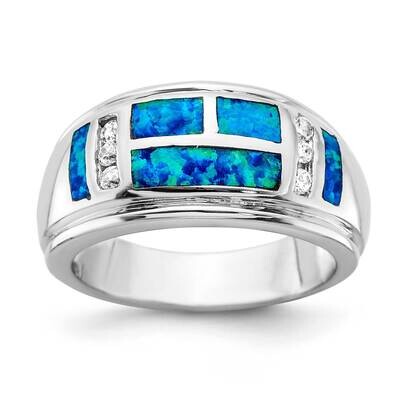 Sterling Silver CZ &amp; Lab Created Opal Ring JRS2173-7