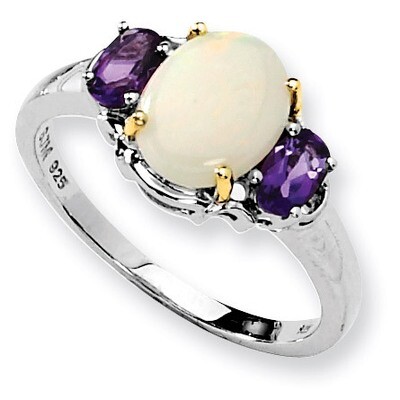 Opal &amp; Amethyst Ring Sterling Silver &amp; 14K Gold QR2619, MPN: QR2619, 685146726290