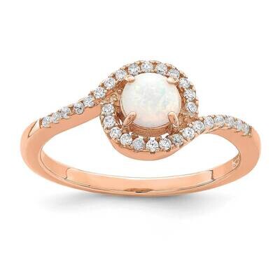 Created Opal &amp; CZ Diamond Halo Ring Sterling Silver Rose-tone QR7129, MPN: QR7129, 883957731261