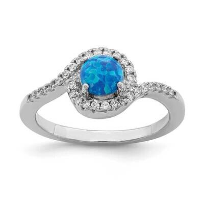 Created Blue Opal &amp; CZ Diamond Halo Ring Sterling Silver Rhodium-plated QR7145, MPN: QR7145, 883957…