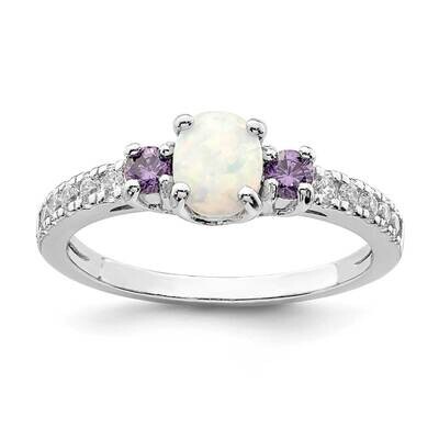 Created Opal. Amethyst &amp; CZ Diamond Ring Sterling Silver Rhodium-plated QR7040, MPN: QR7040, 883957…