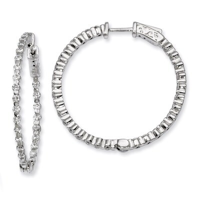Diamond In and Out Hinged Hoop Earrings Sterling Silver Rhodium-plated QE8009, MPN: QE8009, 8839574…