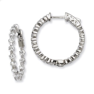 Diamond In and Out Hinged Hoop Earrings Sterling Silver Rhodium-plated QE8014, MPN: QE8014, 8839574…
