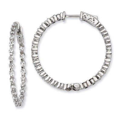 Diamond In and Out Hinged Hoop Earrings Sterling Silver Rhodium-plated QE8012, MPN: QE8012, 8867747…