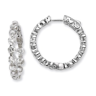 Diamond In and Out Hinged Hoop Earrings Sterling Silver Rhodium-plated QE8017, MPN: QE8017, 8867747…