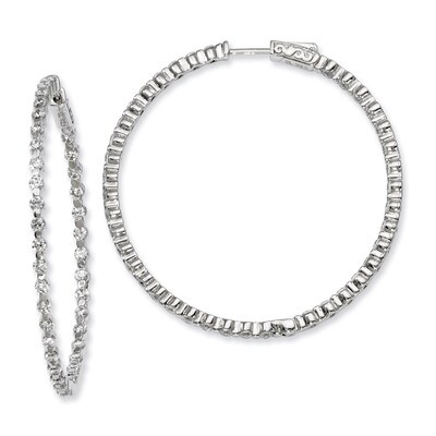 Diamond In and Out Hinged Hoop Earrings Sterling Silver Rhodium-plated QE8013, MPN: QE8013, 8867747…