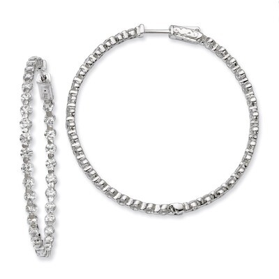 Diamond In and Out Hinged Hoop Earrings Sterling Silver Rhodium-plated QE8016, MPN: QE8016, 8867747…