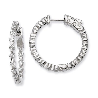 Diamond In and Out Hinged Hoop Earrings Sterling Silver Rhodium-plated QE8011, MPN: QE8011, 8867747…