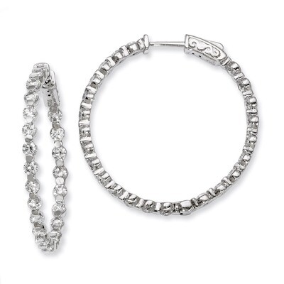 Diamond In and Out Hinged Hoop Earrings Sterling Silver Rhodium-plated QE8015, MPN: QE8015, 8867747…