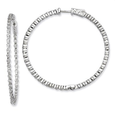 Diamond In and Out Hinged Hoop Earrings Sterling Silver Rhodium-plated QE8010, MPN: QE8010, 8867747…