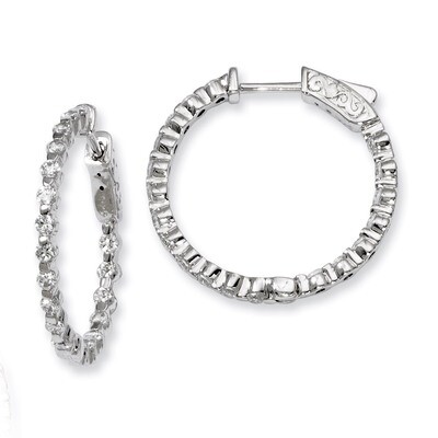 Diamond In and Out Hinged Hoop Earrings Sterling Silver Rhodium-plated QE8008, MPN: QE8008, 8867747…