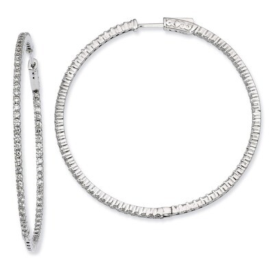 Diamond In and Out Hinged Hoop Earrings Sterling Silver Rhodium-plated QE8003, MPN: QE8003, 8839574…