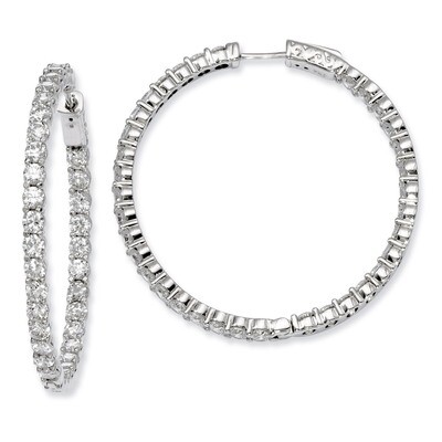 Diamond In and Out Hinged Hoop Earrings Sterling Silver Rhodium-plated QE8007, MPN: QE8007, 8867747…