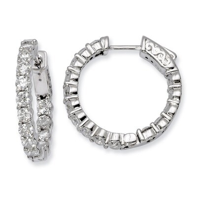 Diamond In and Out Hinged Hoop Earrings Sterling Silver Rhodium-plated QE8005, MPN: QE8005, 8867747…