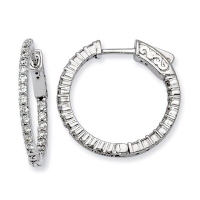 Diamond In and Out Hinged Hoop Earrings Sterling Silver Rhodium-plated QE8001, MPN: QE8001, 8867747…