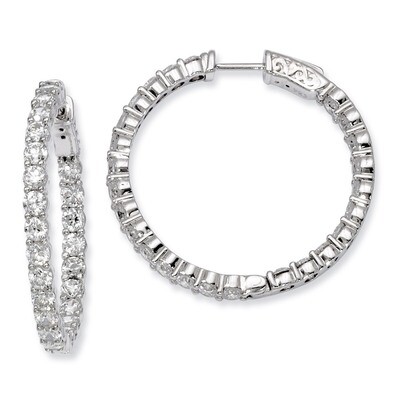 Diamond In and Out Hinged Hoop Earrings Sterling Silver Rhodium-plated QE8006, MPN: QE8006, 8867747…