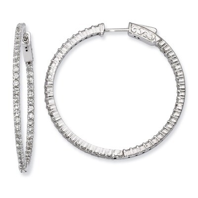 Diamond In and Out Hinged Hoop Earrings Sterling Silver Rhodium-plated QE8002, MPN: QE8002, 8839574…