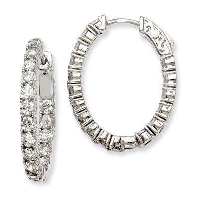 Diamond Hinged Oval Hoop Earrings Sterling Silver Rhodium-plated QE7999, MPN: QE7999, 886774299389