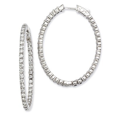 Diamond Hinged Oval Hoop Earrings Sterling Silver Rhodium-plated QE7998, MPN: QE7998, 886774727660