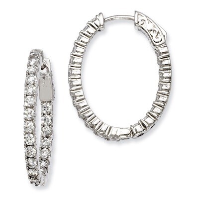 Diamond Hinged Oval Hoop Earrings Sterling Silver Rhodium-plated QE7997, MPN: QE7997, 886774299372