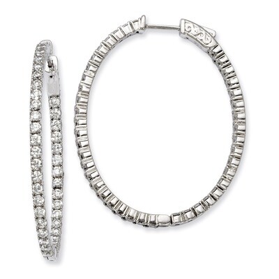 Diamond Hinged Oval Hoop Earrings Sterling Silver Rhodium-plated QE7996, MPN: QE7996, 886774727110