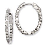 Diamond Hinged Oval Hoop Earrings Sterling Silver Rhodium-plated QE7995, MPN: QE7995, 886774727813