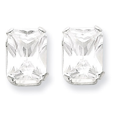 8x6 Emerald Stud Earrings Sterling Silver QE7558, MPN: QE7558, 883957489681