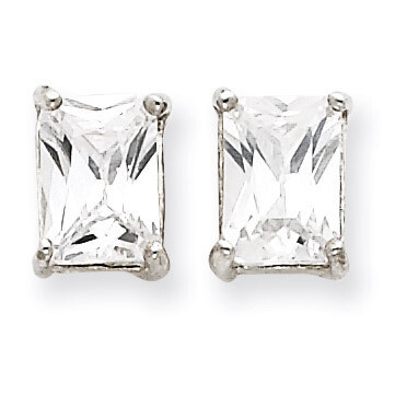Emerald Diamond Stud Earrings Sterling Silver QE322, MPN: QE322, 883957926117