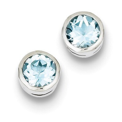 Blue Topaz Circle Stud Earrings Sterling Silver QE9411BT, MPN: QE9411BT, 883957568614
