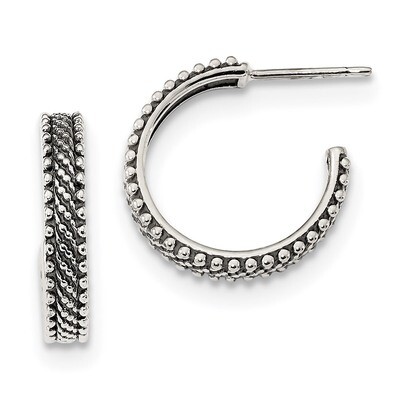 Medium Studded Hoop Earrings Sterling Silver Antiqued QE13304, MPN: QE13304, 191101232251