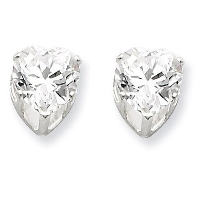 7mm Heart 3 Prong Diamond Stud Earrings Sterling Silver QE7538, MPN: QE7538, 883957532981