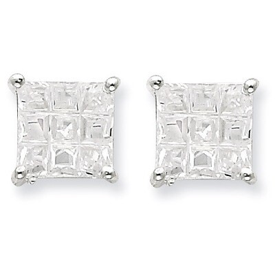 8mm Square Diamond Basket Set Stud Earrings Sterling Silver QE7532, MPN: QE7532, 883957576756