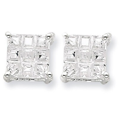 7mm Square Diamond Basket Set Stud Earrings Sterling Silver QE7531, MPN: QE7531, 883957555171