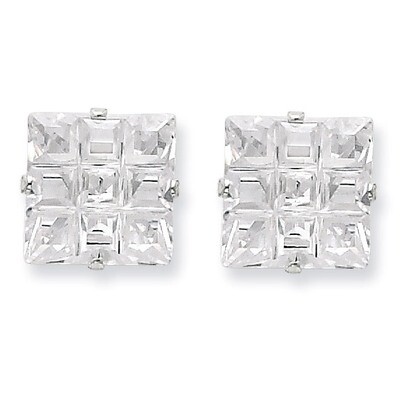 10mm Square Diamond 4 Prong Stud Earrings Sterling Silver QE7528, MPN: QE7528, 886774201931