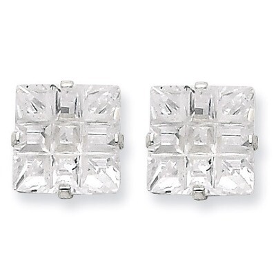 9mm Square Diamond 4 Prong Stud Earrings Sterling Silver QE7527, MPN: QE7527, 883957542799