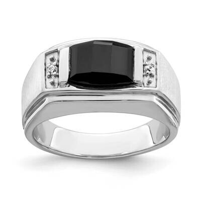 Satin Onyx Diamond Mens Ring 14k White Gold Polished RM8436-OX-003-WA, MPN: RM8436-OX-003-WA,