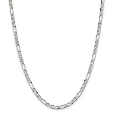 4.5mm Figaro Anchor Chain 28 Inch Sterling Silver QAF120-28, MPN: QAF120-28,