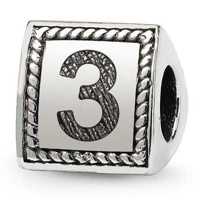 Number 3 Triangle Block Bead - Sterling Silver QRS1429N3, MPN: QRS1429N3, 883957304670