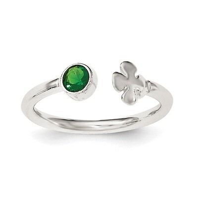 Green Glass Bead 4-Leaf Clover Adjustable Ring Sterling Silver QR6330, MPN: QR6330, 191101022777