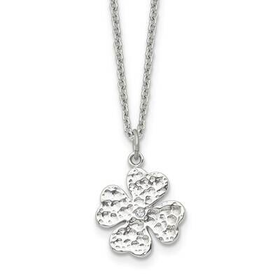 Four Leaf Clover with Crystal Necklace Stainless Steel Polished SRN1536-18 by Chisel, MPN: SRN1536-…