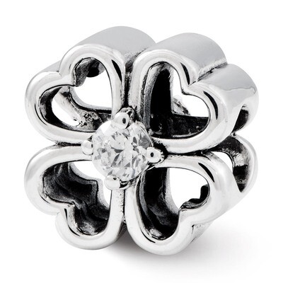 Four Leaf Clover with Synthetic Diamond Bead - Sterling Silver QRS2454, MPN: QRS2454, 886774991641