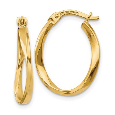 Twisted Oval Hoop Earrings 14k Gold Polished TF683, MPN: TF683, 886774368689