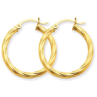 3.25mm Twisted Hoop Earrings 14k Gold Polished TC389, MPN: TC389, 883957289830
