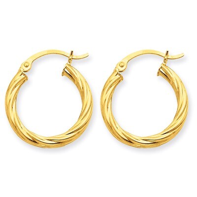 3.25mm Twisted Hoop Earrings 14k Gold Polished TC388, MPN: TC388, 883957289823