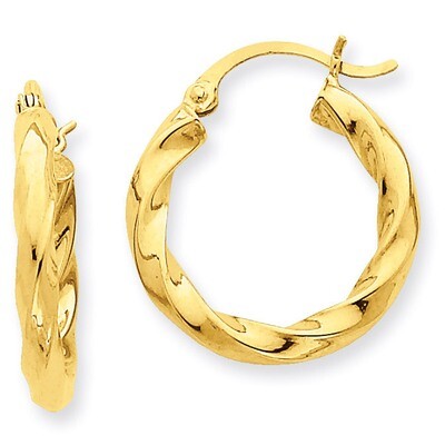 3mm Twisted Hoop Earrings 14k Gold Polished TC366, MPN: TC366, 883957289762